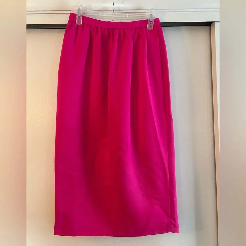 J. Crew Long Midi Pencil Skirt Faille Neon Fuchsia Hot Pink Preppy Modern Chic